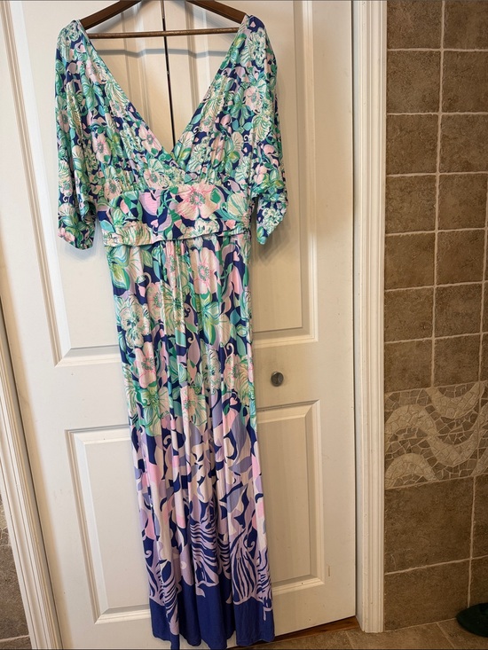 Lilly Pulitzer Dresses & Skirts - Lilly Pulitzer Navy, Mint & Pink Floral Wrap Maxi Dress